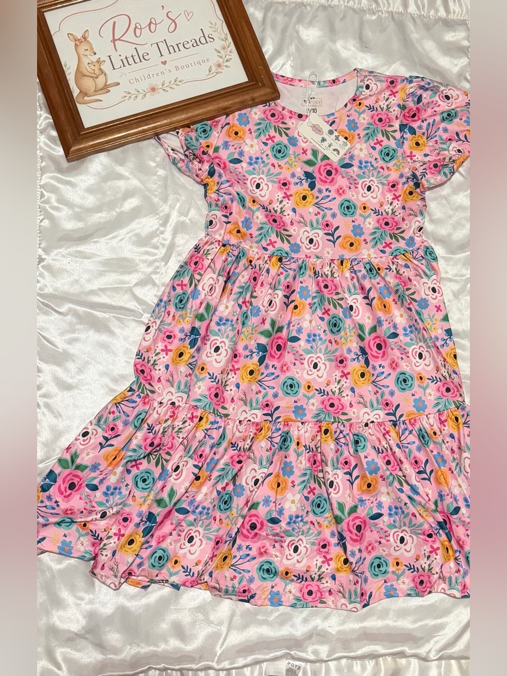 Pete+Lucy Children's Floral Tiered Dress - Pink Multi Size: 9/10